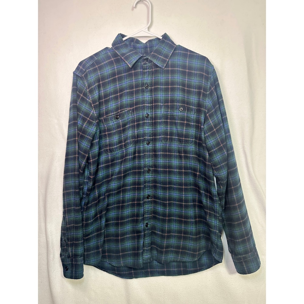 Gap Mens Flannel Plaid Button Down Shirt Navy Green Standard Fit Medium